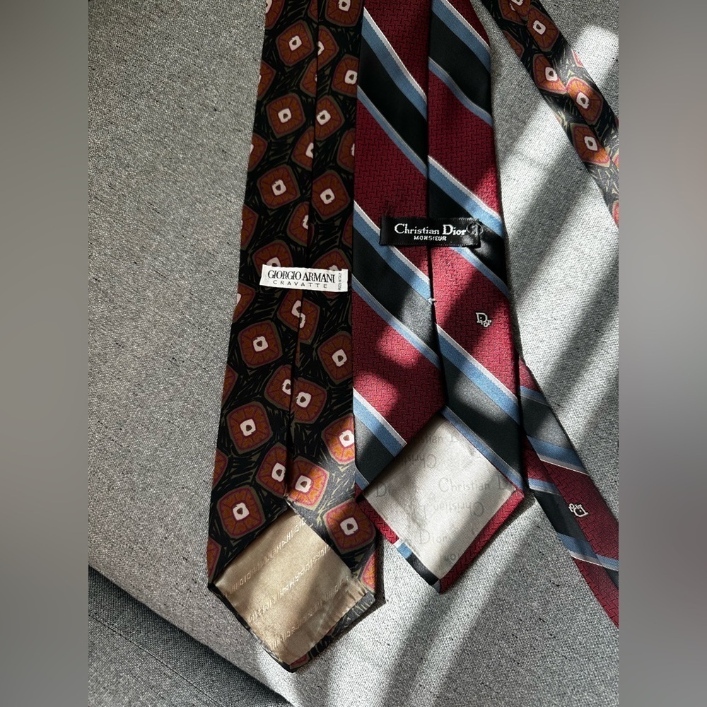 Giorgio Armani Cristian Dior Cravatte Ties Set of 2 - Picture 3 of 7